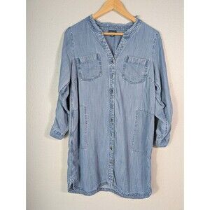 J. Jill Sz XS petite Blue Button Up Denim Shirt Dress Long Sleeve Chambray N97